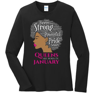 Queens Are Born In January Birthday Black Wo Ladies Long Sleeve Shirt