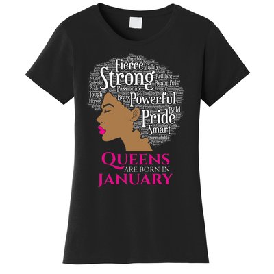 Queens Are Born In January Birthday Black Wo Women's T-Shirt