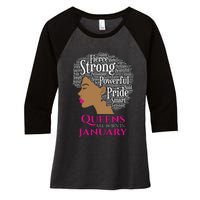 Queens Are Born In January Birthday Black Wo Women's Tri-Blend 3/4-Sleeve Raglan Shirt