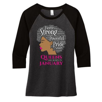 Queens Are Born In January Birthday Black Wo Women's Tri-Blend 3/4-Sleeve Raglan Shirt