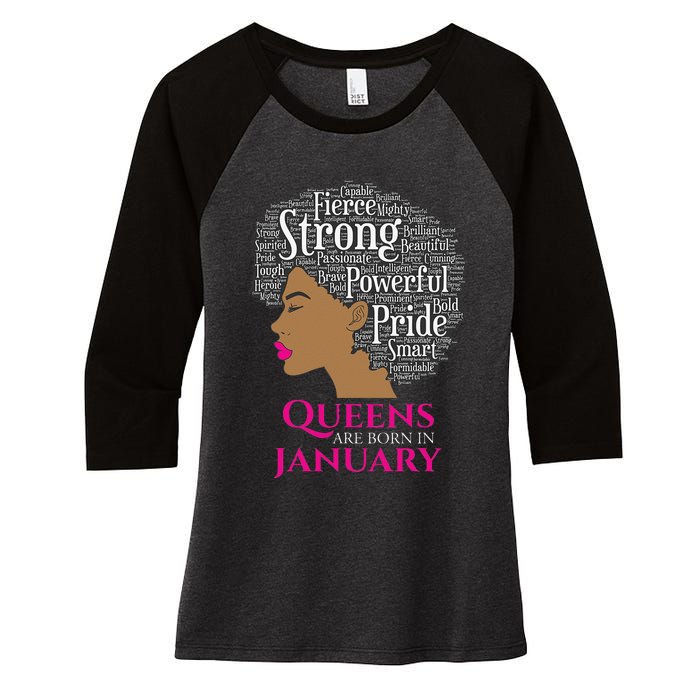 Queens Are Born In January Birthday Black Wo Women's Tri-Blend 3/4-Sleeve Raglan Shirt