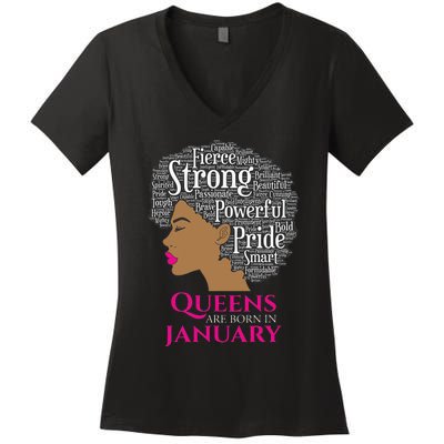 Queens Are Born In January Birthday Black Wo Women's V-Neck T-Shirt