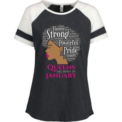 Queens Are Born In January Birthday Black Wo Enza Ladies Jersey Colorblock Tee