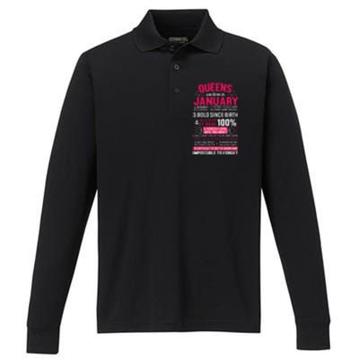 Queens Are Born in January Birthday Gifts Performance Long Sleeve Polo