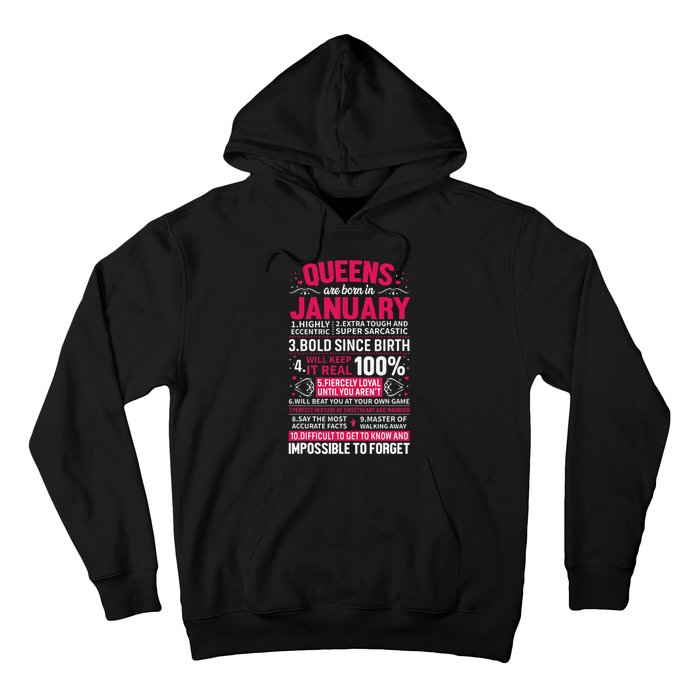 Queens Are Born in January Birthday Gifts Hoodie