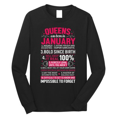 Queens Are Born in January Birthday Gifts Long Sleeve Shirt