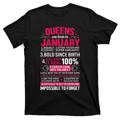 Queens Are Born in January Birthday Gifts T-Shirt