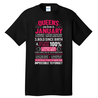 Queens Are Born in January Birthday Gifts Tall T-Shirt