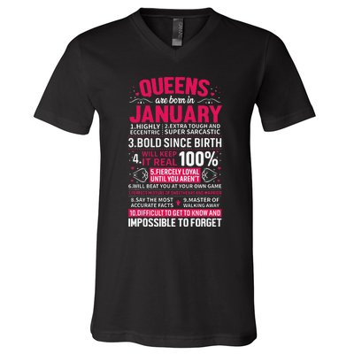 Queens Are Born in January Birthday Gifts V-Neck T-Shirt