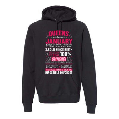 Queens Are Born in January Birthday Gifts Premium Hoodie