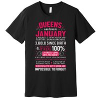 Queens Are Born in January Birthday Gifts Premium T-Shirt