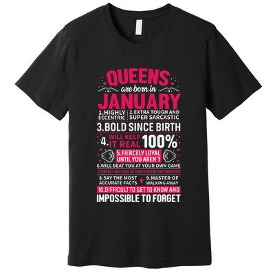 Queens Are Born in January Birthday Gifts Premium T-Shirt