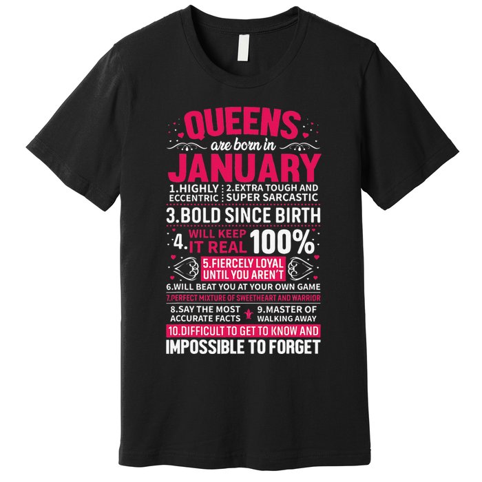 Queens Are Born in January Birthday Gifts Premium T-Shirt