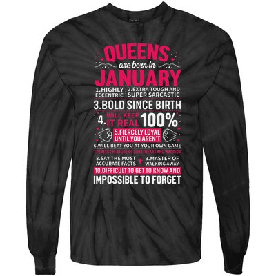 Queens Are Born in January Birthday Gifts Tie-Dye Long Sleeve Shirt