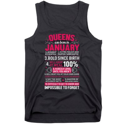 Queens Are Born in January Birthday Gifts Tank Top