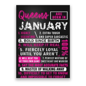 Queens Are Born In January Gifts 10 Facts Funny Birthday Poster