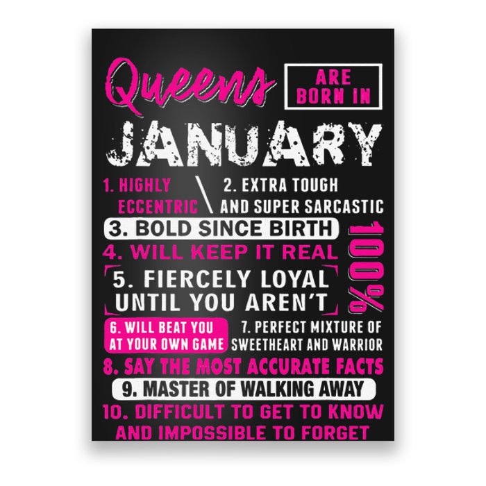 Queens Are Born In January Gifts 10 Facts Funny Birthday Poster