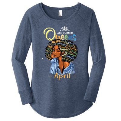 Queens Are Born In April Black Girl Aries Taurus Birthday Women's Perfect Tri Tunic Long Sleeve Shirt