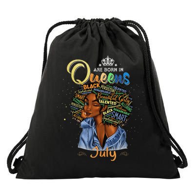 Queens Are Born In July Black Cancer Leo Birthday Gift Drawstring Bag