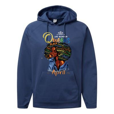 Queens Are Born In April Black Girl Aries Taurus Birthday Performance Fleece Hoodie