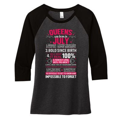 Queens Are Born in July Women's Tri-Blend 3/4-Sleeve Raglan Shirt