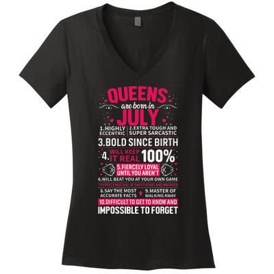 Queens Are Born in July Women's V-Neck T-Shirt