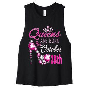 Queens are born on October 28th Scorpio Libra Queen Women's Racerback Cropped Tank