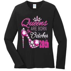 Queens are born on October 28th Scorpio Libra Queen Ladies Long Sleeve Shirt