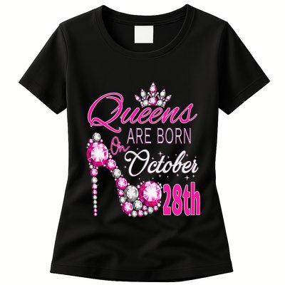 Queens are born on October 28th Scorpio Libra Queen Womens T-Shirt