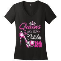 Queens are born on October 28th Scorpio Libra Queen Women's V-Neck T-Shirt