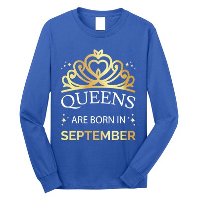 Queens Are Born In September Virgo Libra Birthday Gift Long Sleeve Shirt