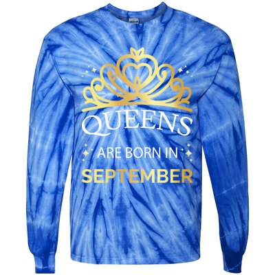 Queens Are Born In September Virgo Libra Birthday Gift Tie-Dye Long Sleeve Shirt