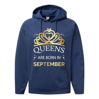 Queens Are Born In September Virgo Libra Birthday Gift Performance Fleece Hoodie