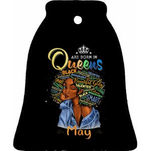 Queens Are Born In May Black Taurus Gemini Ceramic Bell Ornament