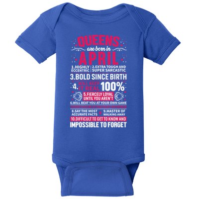 Queens Are Born In April Gift Baby Bodysuit