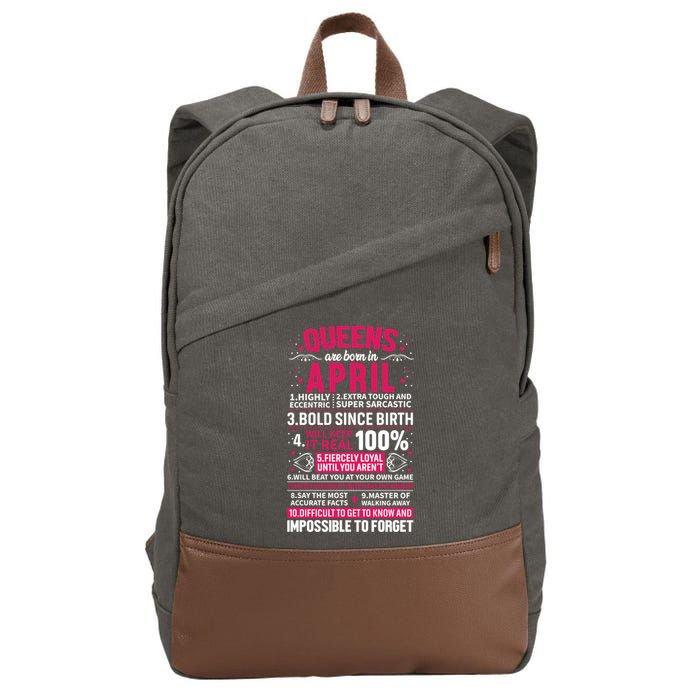 Queens Are Born In April Gift Cotton Canvas Backpack