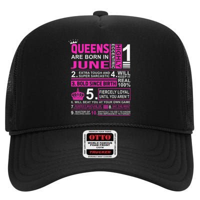 Queens Are Born In June Birthday High Crown Mesh Back Trucker Hat