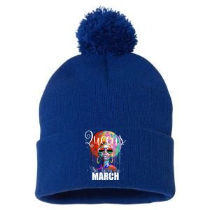 Queens Are Born In March Birthday Gift Pom Pom 12in Knit Beanie