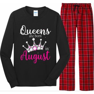 Queens Are Born In August Pink Crown Birthday Gifts Long Sleeve Pajama Set