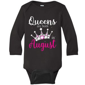 Queens Are Born In August Pink Crown Birthday Gifts Baby Long Sleeve Bodysuit