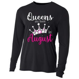 Queens Are Born In August Pink Crown Birthday Gifts Cooling Performance Long Sleeve Crew