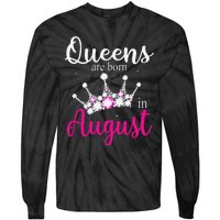 Queens Are Born In August Pink Crown Birthday Gifts Tie-Dye Long Sleeve Shirt