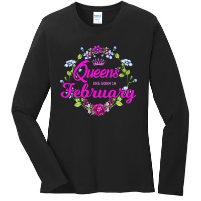 Queens are Born in February Birthday Gift for Wo Ladies Long Sleeve Shirt