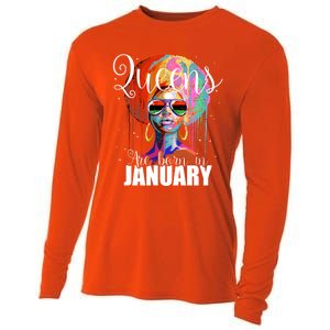 Queens Are Born In January Birthday Gift Funny Gift Cooling Performance Long Sleeve Crew