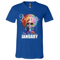 Queens Are Born In January Birthday Gift Funny Gift V-Neck T-Shirt