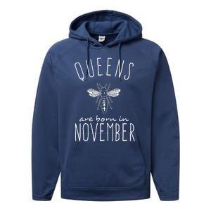 Queens Are Born In November Performance Fleece Hoodie