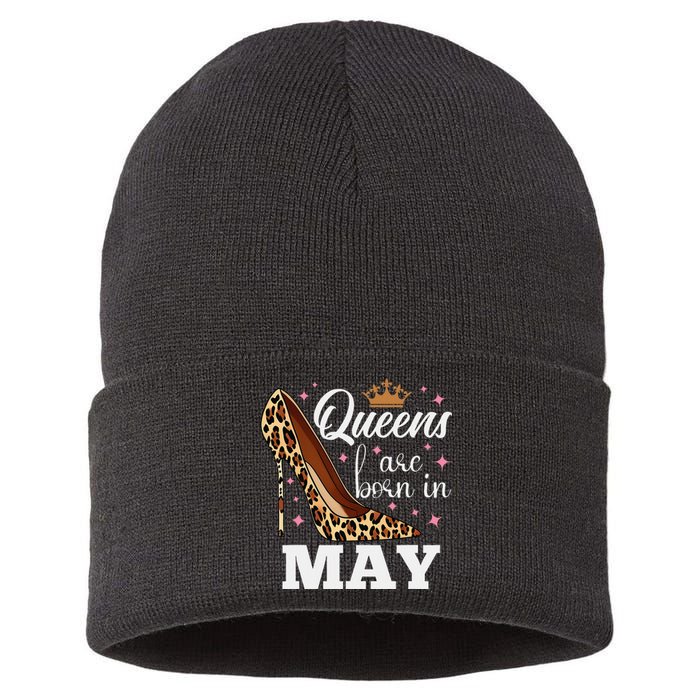 Queens are Born in May Funny May Birthday Sustainable Knit Beanie