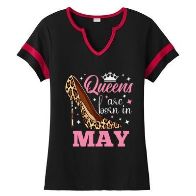 Queens are Born in May Funny May Birthday Ladies Halftime Notch Neck Tee