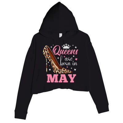 Queens are Born in May Funny May Birthday Crop Fleece Hoodie