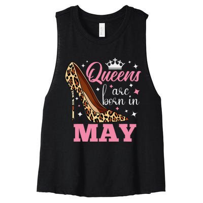 Queens are Born in May Funny May Birthday Women's Racerback Cropped Tank